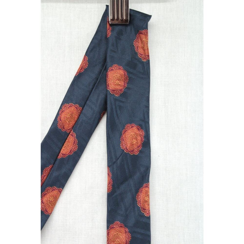 Vintage CAS Germany Suspenders Silk Blue Gold Medallions Gold Tone Hardware - Picture 2 of 6